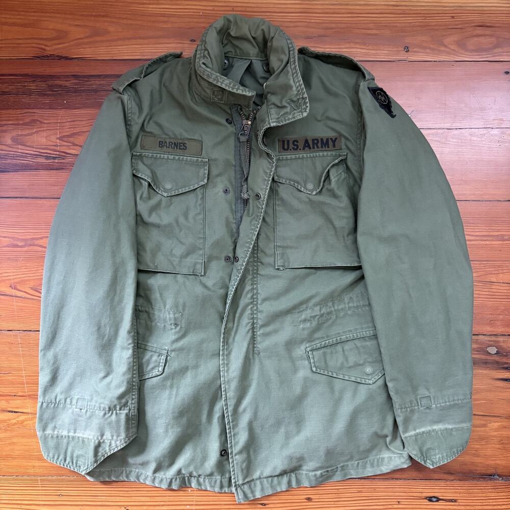 Vintage M65 Field Jacket Green Coat USA OG 107 Distressed Men's Size S